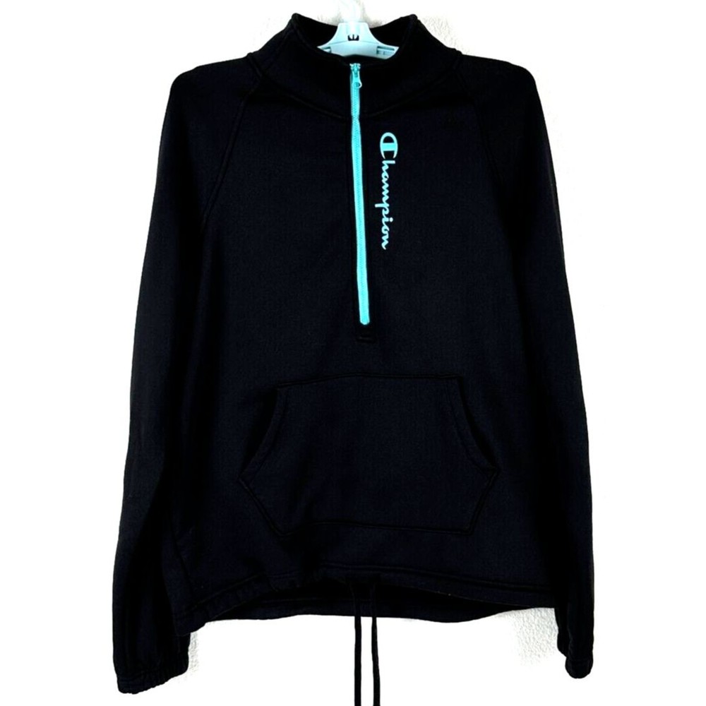 Champion Sweatshirt Womens S Black Sweater Pullover 1/4 Zip Collared Waist Draw